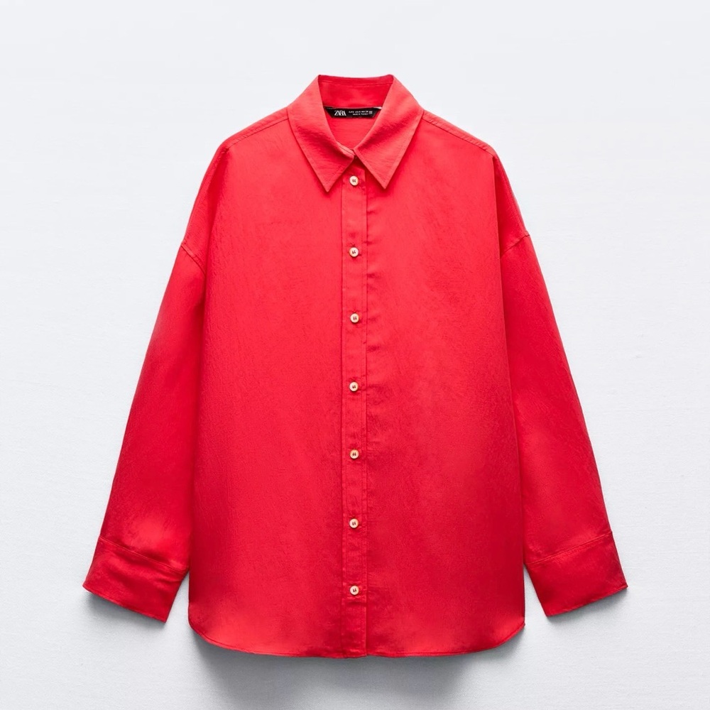 Zara Flowy Red Oversized Shirt